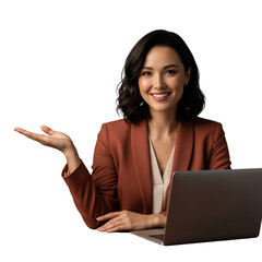 Confident Businesswoman Presenting on Laptop, Success, Technology, Marketing