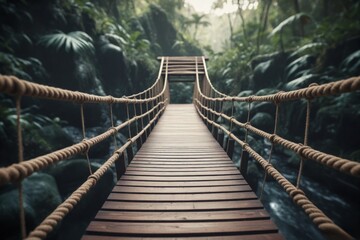 Obraz premium Seilbrücke im tropischen Regenwald, idyllische Wanderung durch die Natur