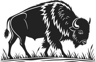 Majestic American Bison Silhouette Vector Illustration on Clean White Background