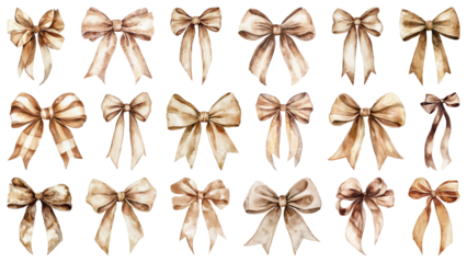 PNG coquette brown bow element set, transparent background
