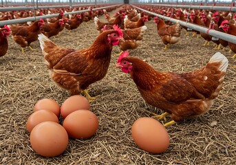 eggs in chicken eco farm, free range chicken farm
