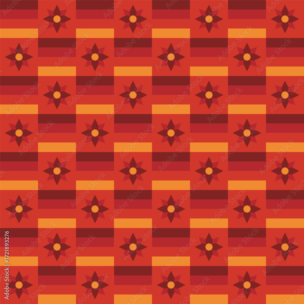 Poster geometric flat repeating flower pattern with warm autumn color palette