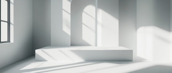 Obraz premium Sunlit minimalist white platform product display background