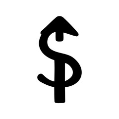 A stylized dollar sign with an upward pointing arrow on a white background