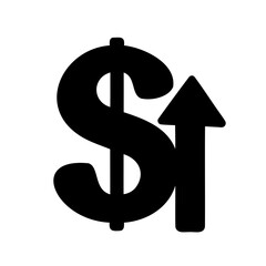 Black Dollar Sign with Up Arrow Demonstrating Increasing Value and Economic Growth
