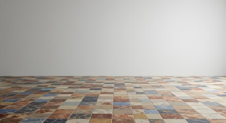 Textured Stone Tile Floor Background with Plain Wall