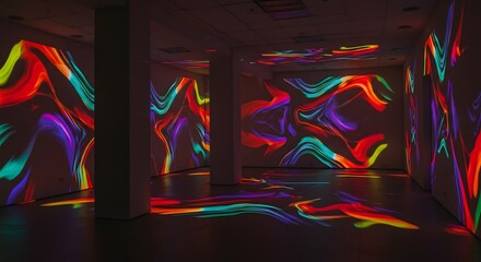 Vibrant Abstract Light Projections in Modern Interior Space