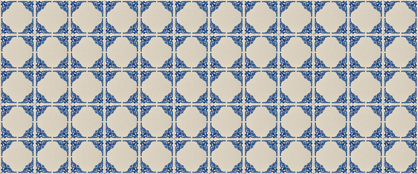 Padr&atilde;o de porcelana antiga vintage, parede de cozinha com azulejo grego branco e azul 