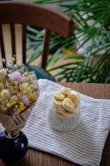 Chia pudding with banana and black sesame seeds