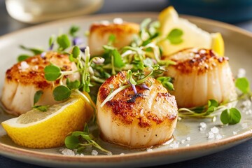 Seared scallops with herbs and lemon