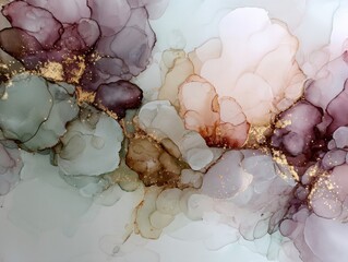 Elegant blossoms painted in a mesmerizing fusion of pastel hues and glistening gold, evoking a sense of ethereal beauty and sophisticated grace
