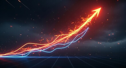 Fiery upward arrow with glowing lines a symbol of growth and success perfect for business and financial presentations transparent 