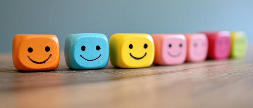 Colorful smiling cubes happiness positivity and feedback concept