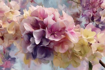 Hydrangea background in elegant purple-blue tones. Dreamy watercolor pattern. Immerse yourself in timeless beauty with the exquisite Floral Toile De Jouy Seamless Pattern.