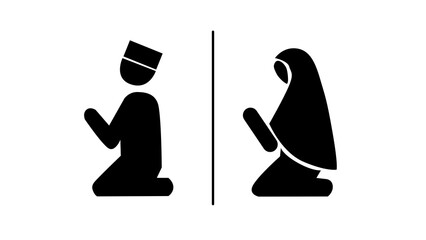 Muslim prayer icons man and woman Islamic faith symbols Simple vector design Isolated on white background