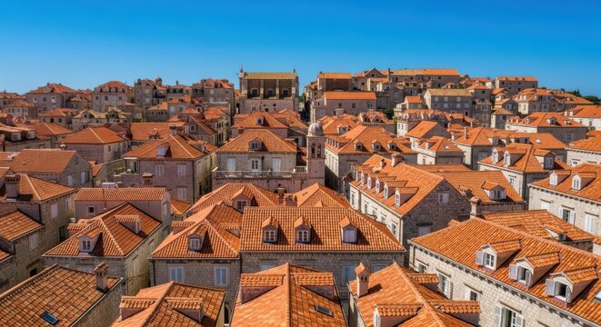 Rooftops of dubrovnik, croatia with blue sky - Powered by Adobe