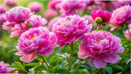 Obraz premium A vibrant close up of lush pink peony flowers in full bloom