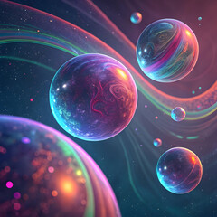 Naklejka premium 3d holographic spheres floating in neon abstract b