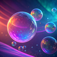 Fototapeta premium 3d holographic spheres floating in neon abstract b