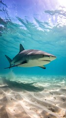 Fototapeta premium Shark swimming in clear shallow water