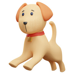Cute funny kawaii fluffy cartoon orange corgi puppy with dot eyes, smiling face, red tongue sticking out of mouth in sitting playful pose - 3D illustration