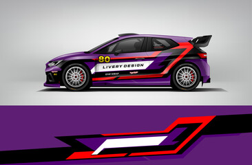 Obraz premium Rally Car Wrap Livery Design With Purple Red Black Racing. Livery Vector EPS Printable File