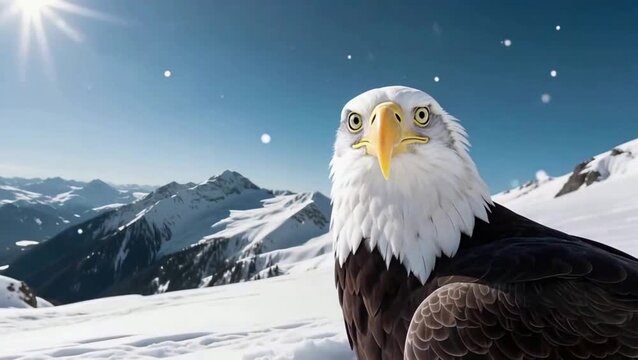 &Aacute;guila calva en un paisaje nevado montañoso 