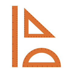 Precise orange rulers, protractor, and set square for geometry and design projects