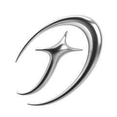 Y2K chrome 3d symbol with metallic curve and star core