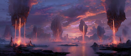 Lava Falls Beneath the Twilight Sky