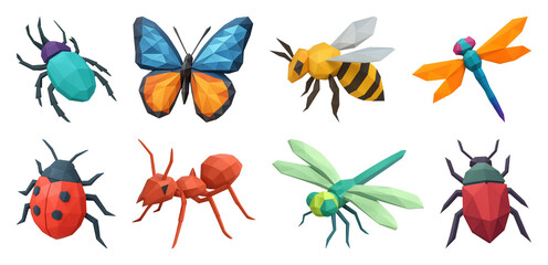 Fototapeta premium PNG Colorful geometric insect illustrations, element set on transparent background
