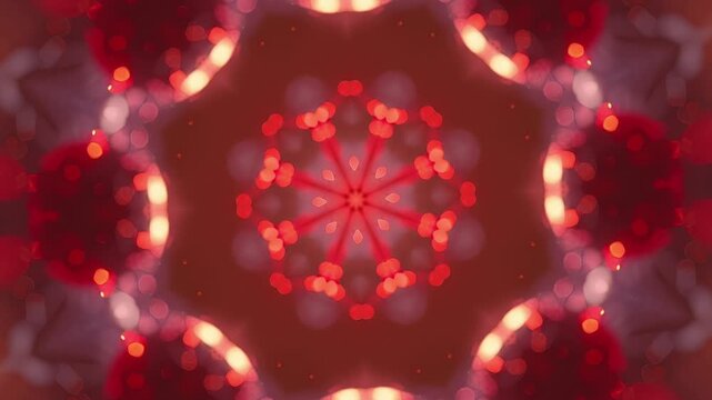 Red kaleidoscope with abstract shapes and patterns for meditation and relaxation. Loop video
