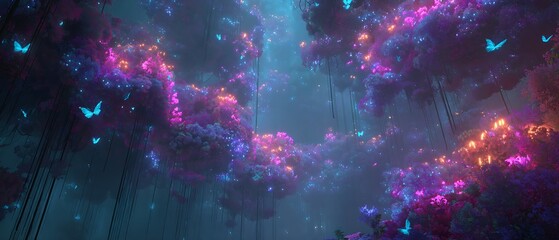 Neon Bioluminescent Sky Garden