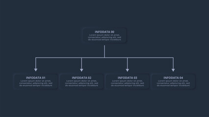 Neumorphic flowchart dark iinfographic. Creative concept for infographic with 5 steps or processes.