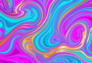 Obraz premium Vibrant swirls of teal, magenta, and gold create a dynamic, abstract background, iridescent, stylish