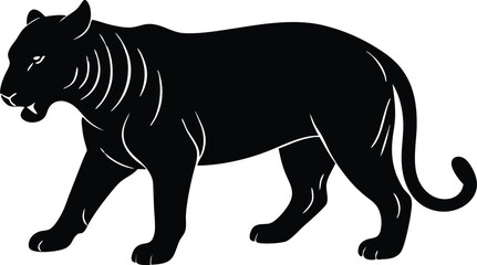  tiger prowling vector, big cat silhouette illustration  