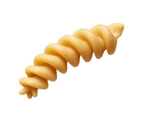 A single spiral pasta, fusilli, isolated on a transparent background, showcasing its textured surface and goldenbrown color, perfect for foodrelated content and culinary themes
