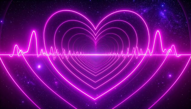 Pink heart tunnel with neon glow and star background - Powered by Adobe