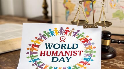 World Humanist Day celebration with scales of justice
