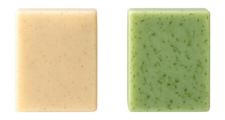 Two natural antibacterial soap bars on a white background.