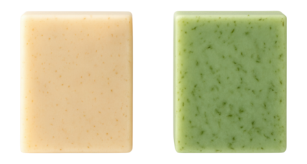 Two natural antibacterial soap bars on a white background.