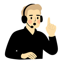 Man with Headset Raising Finger Illustration Graphic Design