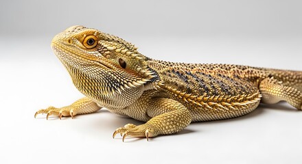 Obraz premium Bearded dragon close-up a reptile with spiky scales isolated on white background