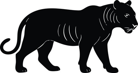  tiger prowling vector, wild animal silhouette illustration  