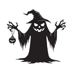 Silhouette of a Scary Halloween Ghost with Pumpkin