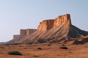 Fototapeta premium Majestic cliffs rise dramatically from arid landscape, showcasin