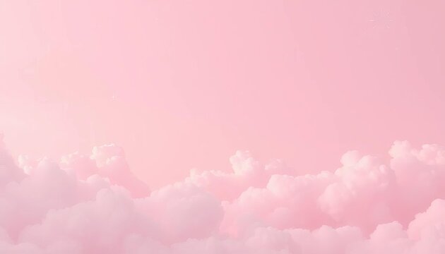 Soft pastel pink background with subtle clouds and stars, soft, cartoon