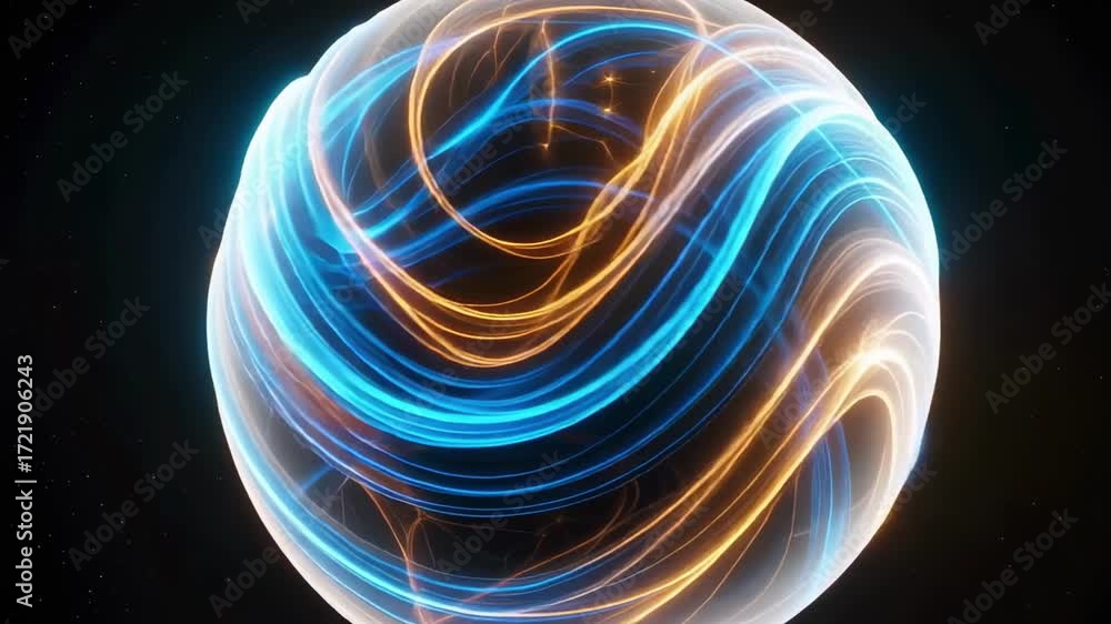 Poster abstract globe animation background with glowing lines and particles in dark space