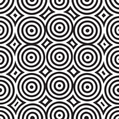 Abstract black and white concentric circles and diamond pattern