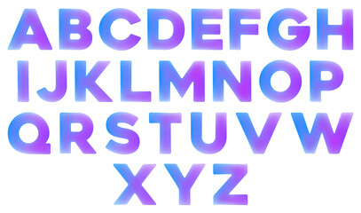 Alphabet letters a to z with a soft gradient of blue and purple, isolated on transparent background